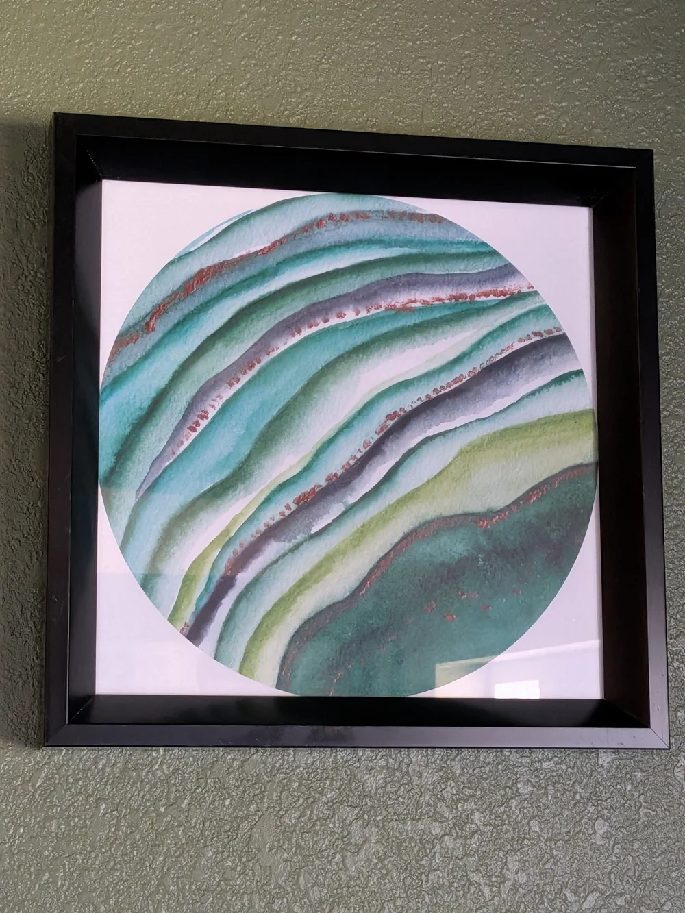 Pier 1 Framed Abstract Green and Teal Circular Art Print